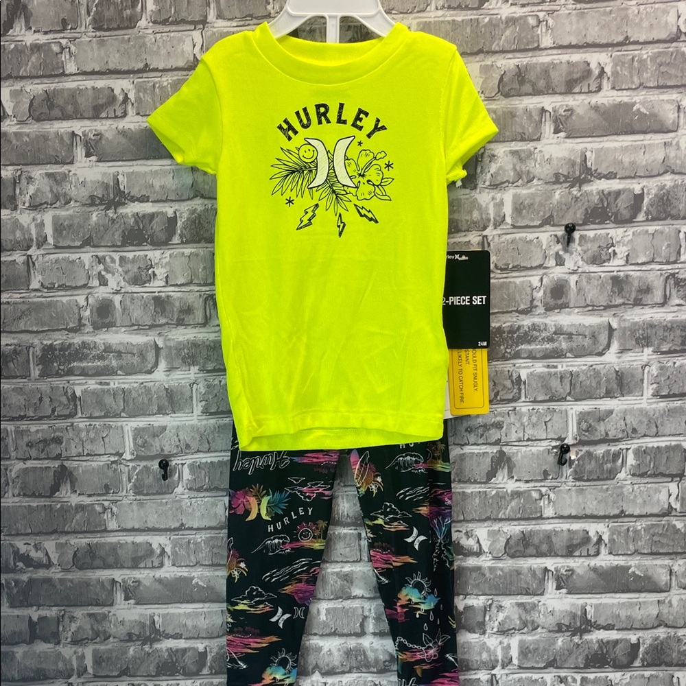 Hurley Kids‎ Pajama Set - Neon Yellow and Black with Colorful Accents
